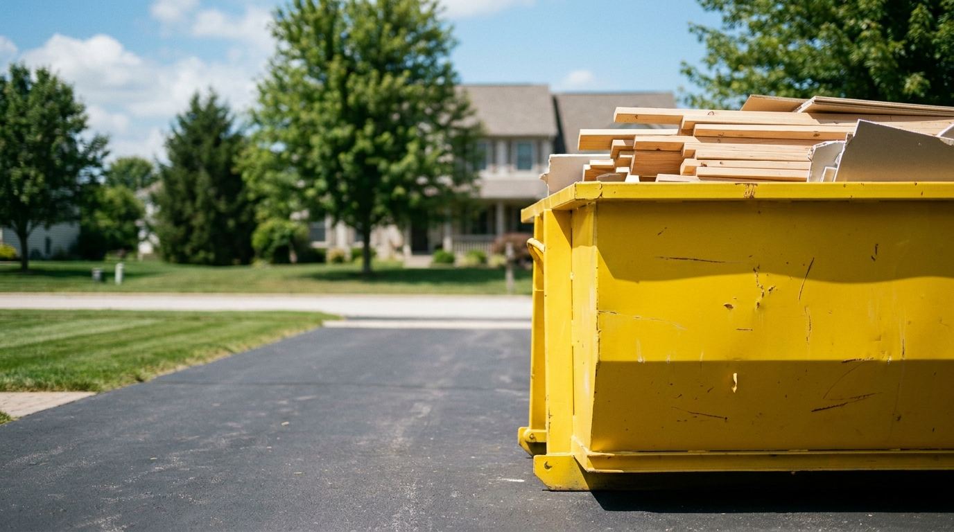 Roll-off dumpster rental delivered to a Austin, Texas driveway